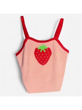 Sweet Society Strawberry Crochet Knit Tank | Y2K Cottagecore Kawaii Coquette